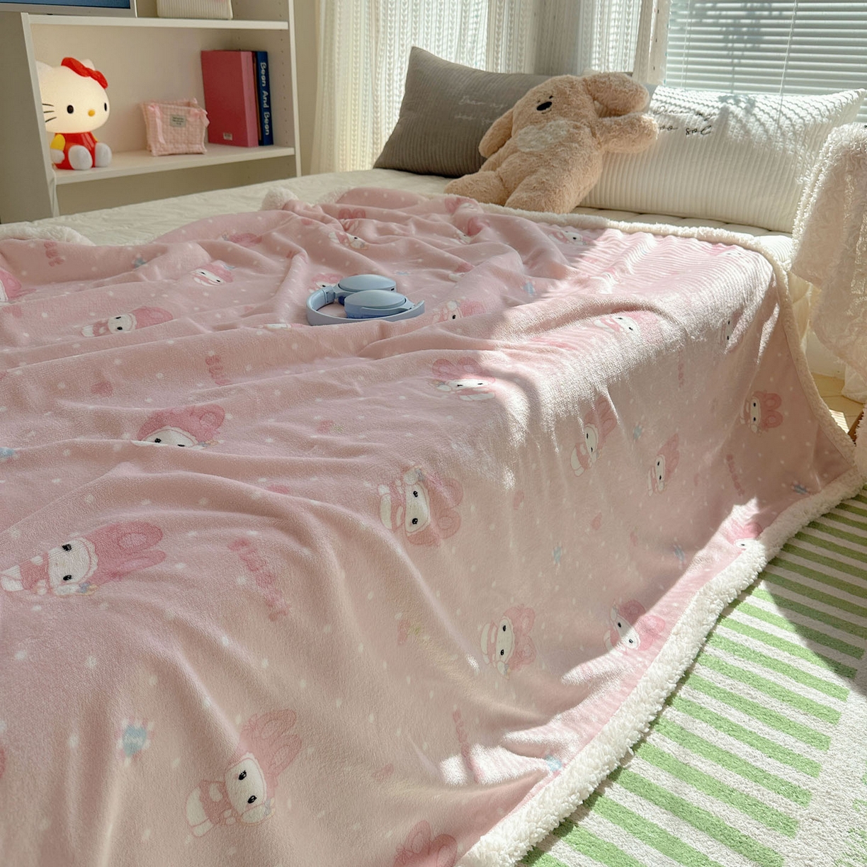 91家纺网 家纺一手货源 找家纺 美乐迪  2025新款牛奶绒羊羔绒毛毯 头套小兔