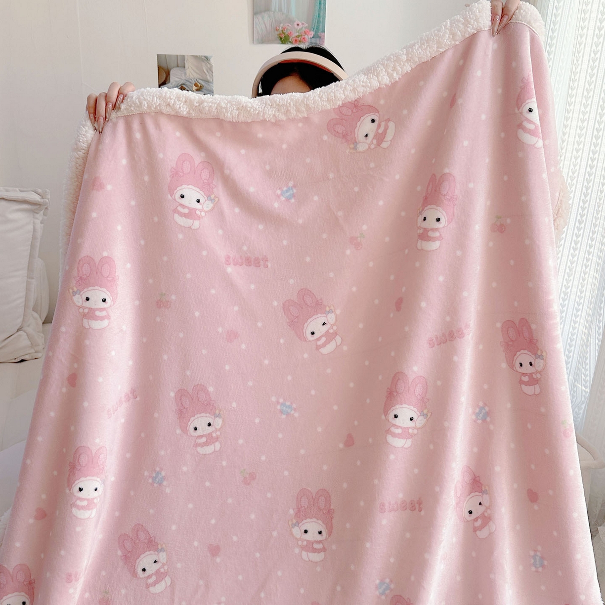 91家纺网 家纺一手货源 找家纺 美乐迪  2025新款牛奶绒羊羔绒毛毯 头套小兔