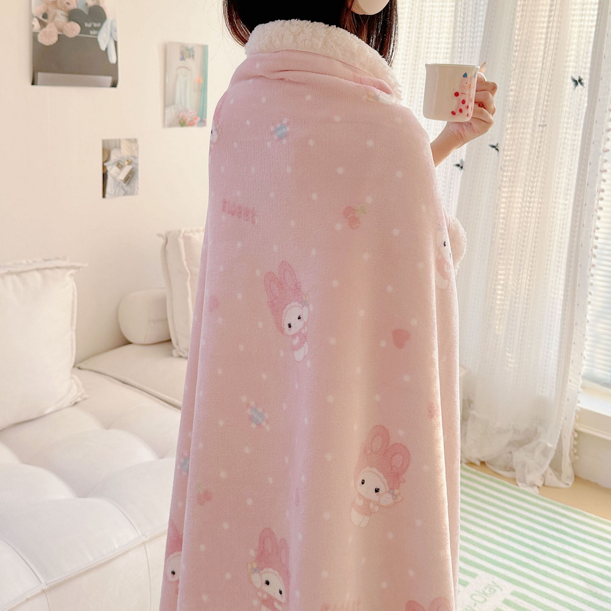 91家纺网 家纺一手货源 找家纺 美乐迪  2025新款牛奶绒羊羔绒毛毯 头套小兔