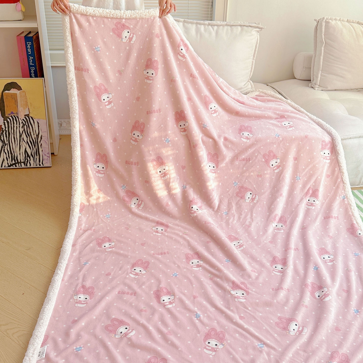 91家纺网 家纺一手货源 找家纺 美乐迪  2025新款牛奶绒羊羔绒毛毯 头套小兔