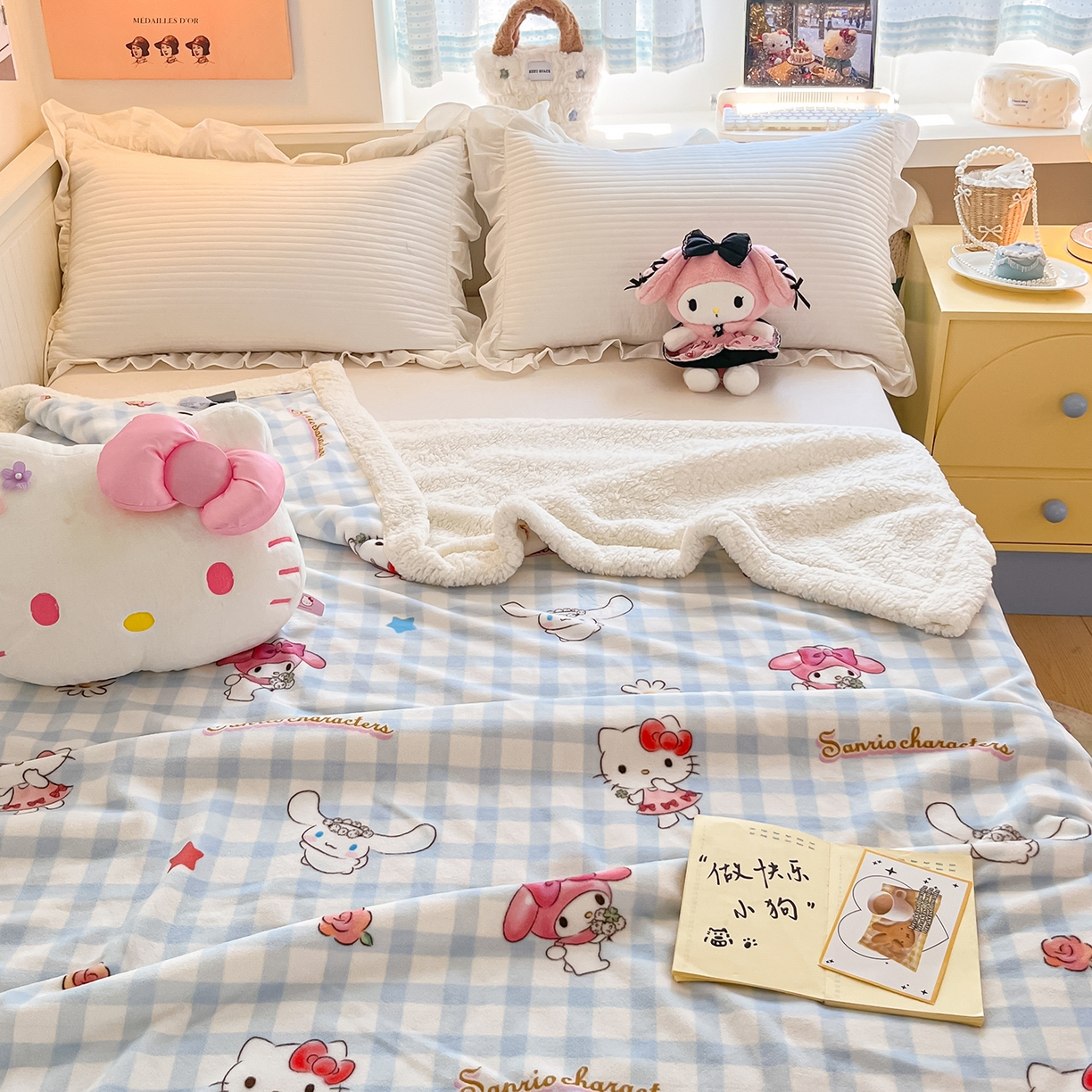 91家纺网 家纺一手货源 找家纺 金爱家 2025新款A类三丽鸥正版授权少女可爱卡通加厚牛奶绒羊羔绒毛毯多功能四季毛毯毯子 绒毛毯-MT三丽鸥梦幻甜心