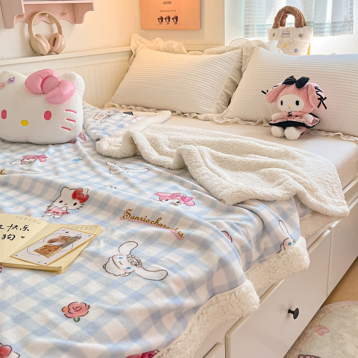 91家纺网 家纺一手货源 找家纺 金爱家 2025新款A类三丽鸥正版授权少女可爱卡通加厚牛奶绒羊羔绒毛毯多功能四季毛毯毯子 绒毛毯-MT三丽鸥梦幻甜心