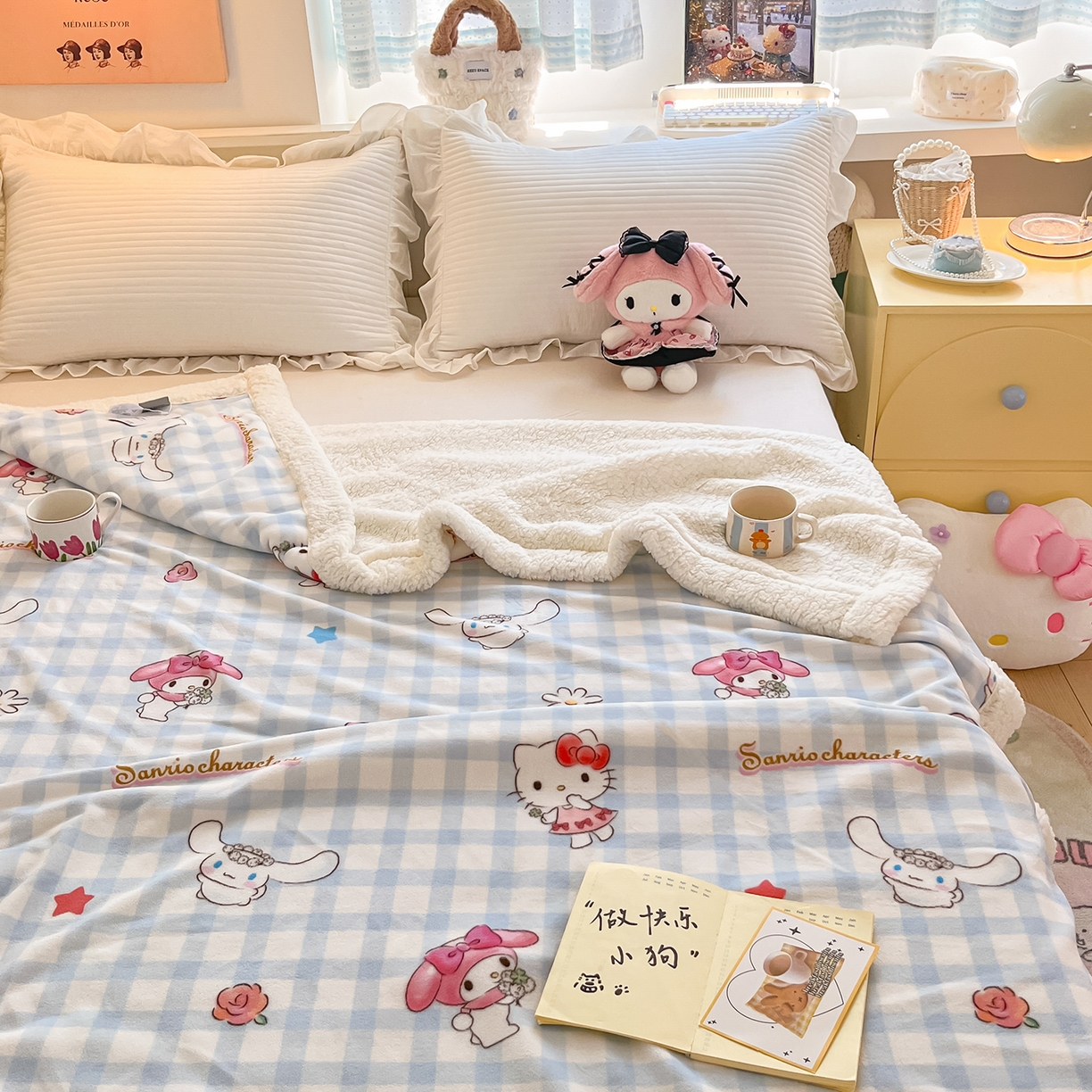 91家纺网 家纺一手货源 找家纺 金爱家 2025新款A类三丽鸥正版授权少女可爱卡通加厚牛奶绒羊羔绒毛毯多功能四季毛毯毯子 绒毛毯-MT三丽鸥梦幻甜心
