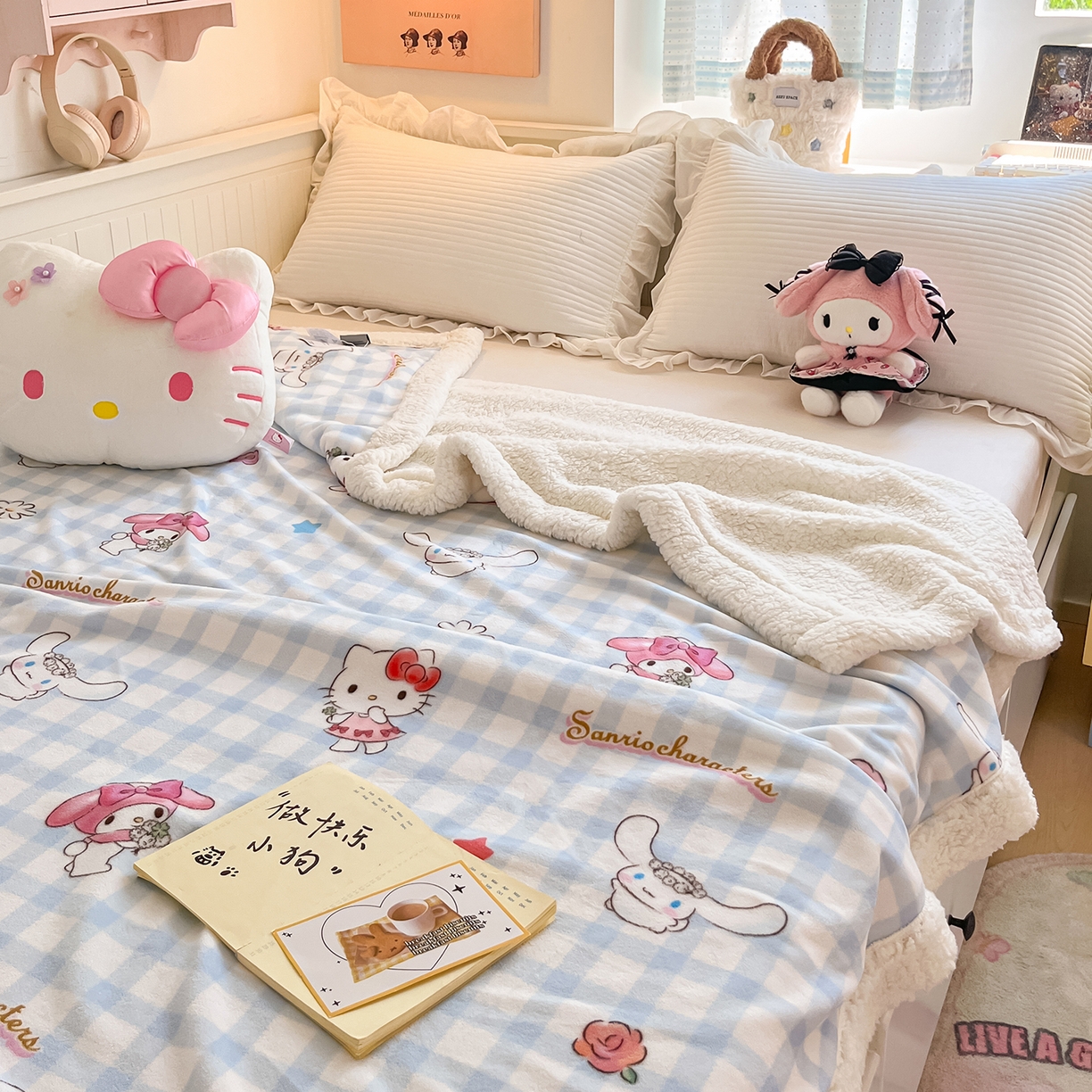 91家纺网 家纺一手货源 找家纺 金爱家 2025新款A类三丽鸥正版授权少女可爱卡通加厚牛奶绒羊羔绒毛毯多功能四季毛毯毯子 绒毛毯-MT三丽鸥梦幻甜心