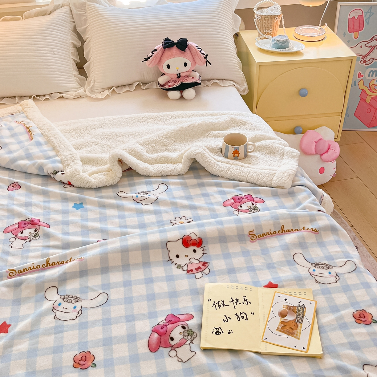 91家纺网 家纺一手货源 找家纺 金爱家 2025新款A类三丽鸥正版授权少女可爱卡通加厚牛奶绒羊羔绒毛毯多功能四季毛毯毯子 绒毛毯-MT三丽鸥梦幻甜心