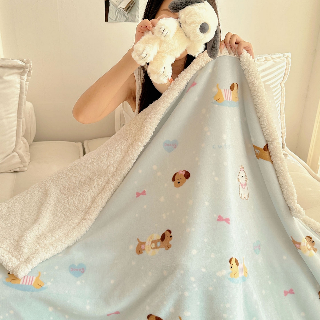 91家纺网 家纺一手货源 找家纺 美乐迪  2025新款牛奶绒羊羔绒毛毯 香肠狗