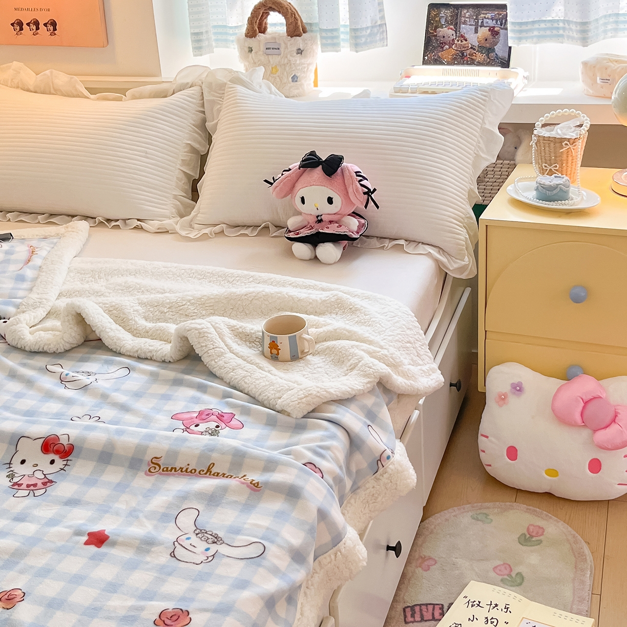 91家纺网 家纺一手货源 找家纺 金爱家 2025新款A类三丽鸥正版授权少女可爱卡通加厚牛奶绒羊羔绒毛毯多功能四季毛毯毯子 绒毛毯-MT三丽鸥梦幻甜心