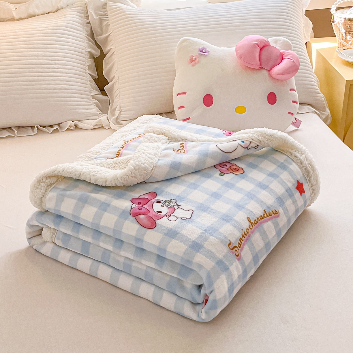91家纺网 家纺一手货源 找家纺 金爱家 2025新款A类三丽鸥正版授权少女可爱卡通加厚牛奶绒羊羔绒毛毯多功能四季毛毯毯子 绒毛毯-MT三丽鸥梦幻甜心