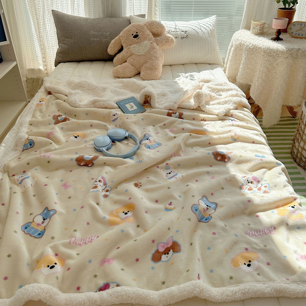 91家纺网 家纺一手货源 找家纺 美乐迪  2025新款牛奶绒羊羔绒毛毯 许愿小狗