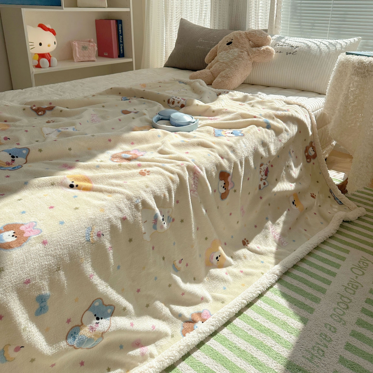 91家纺网 家纺一手货源 找家纺 美乐迪  2025新款牛奶绒羊羔绒毛毯 许愿小狗