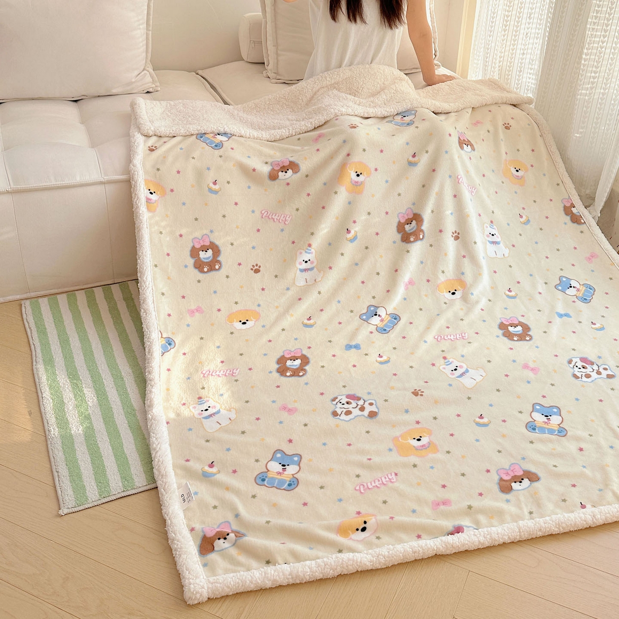 91家纺网 家纺一手货源 找家纺 美乐迪  2025新款牛奶绒羊羔绒毛毯 许愿小狗