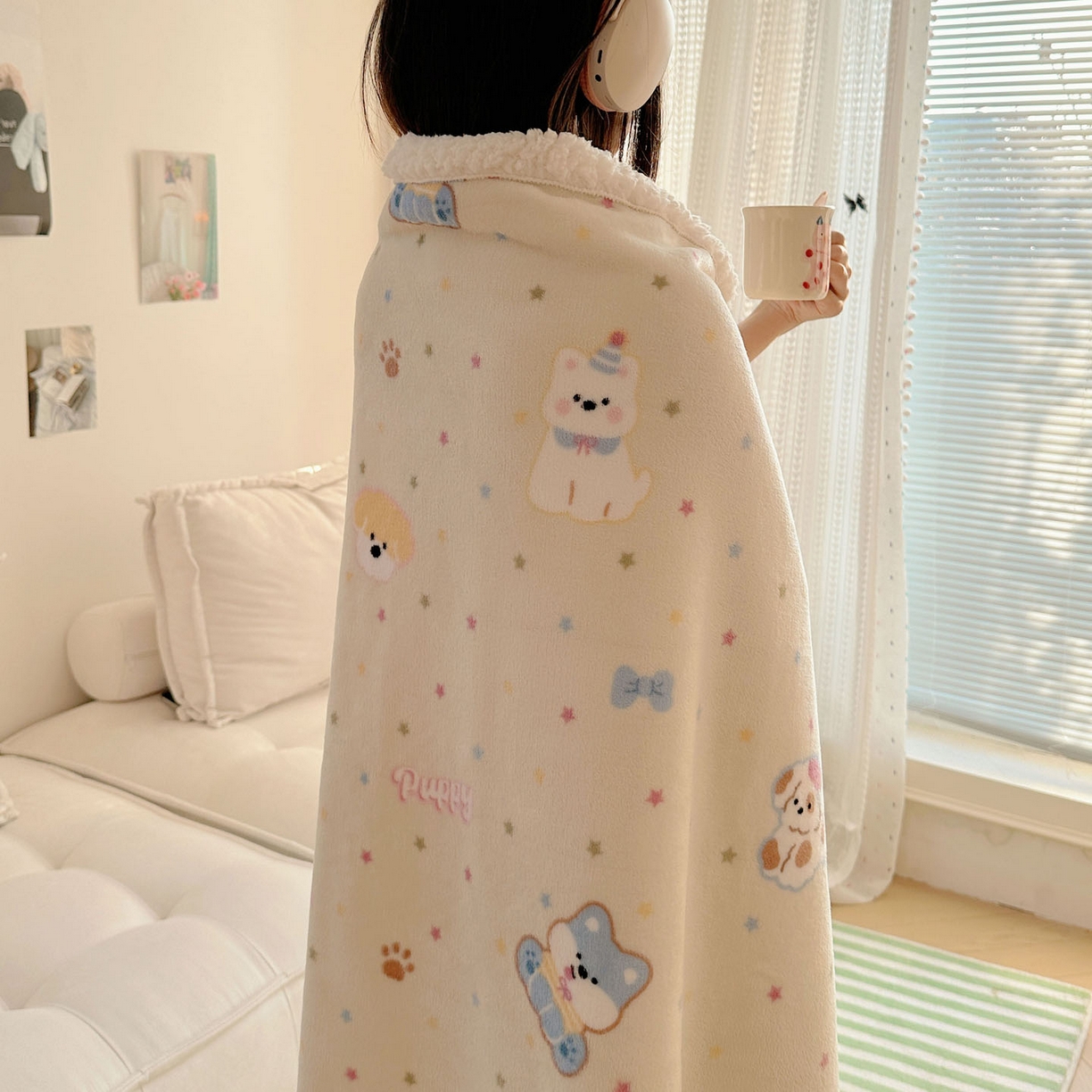 91家纺网 家纺一手货源 找家纺 美乐迪  2025新款牛奶绒羊羔绒毛毯 许愿小狗