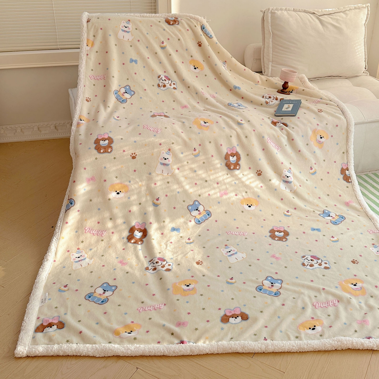 91家纺网 家纺一手货源 找家纺 美乐迪  2025新款牛奶绒羊羔绒毛毯 许愿小狗