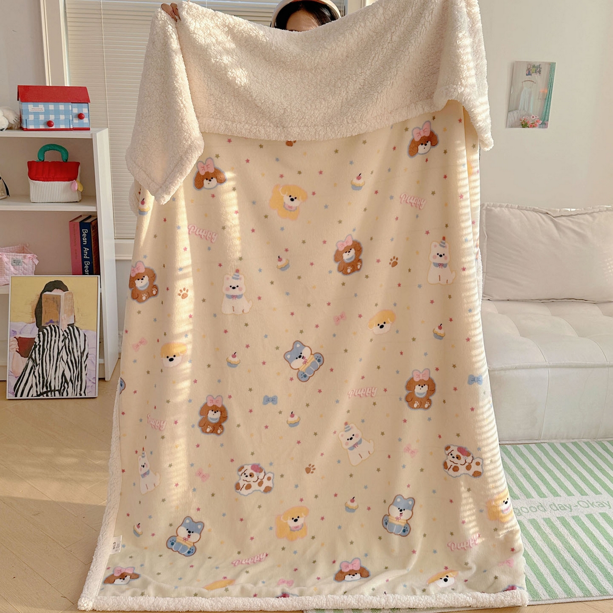 91家纺网 家纺一手货源 找家纺 美乐迪  2025新款牛奶绒羊羔绒毛毯 许愿小狗