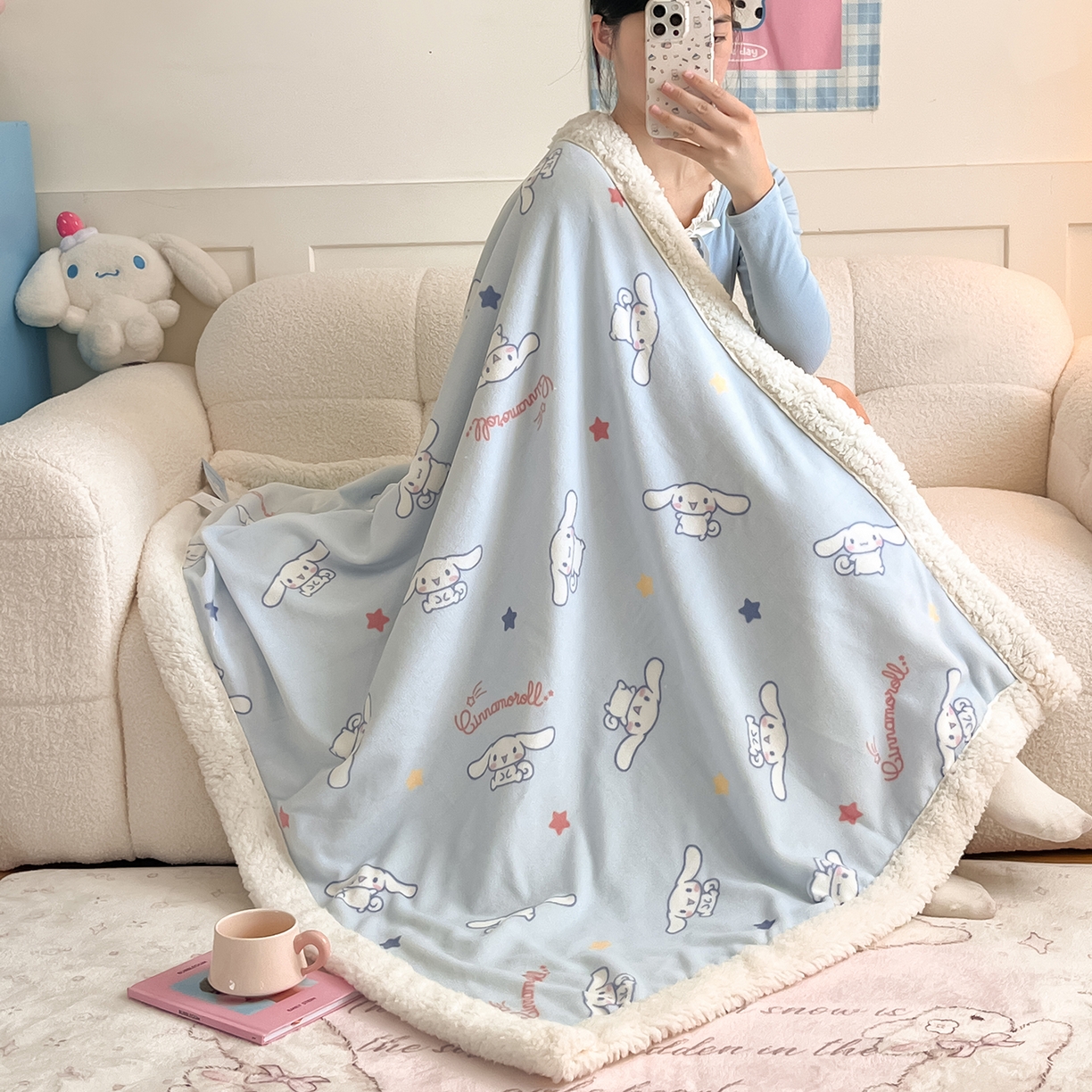 金爱家 2025新款A类三丽鸥正版授权少女可爱卡通加厚牛奶绒羊羔绒毛毯多功能四季毛毯毯子 绒毛毯-MT三丽鸥迷你大耳狗