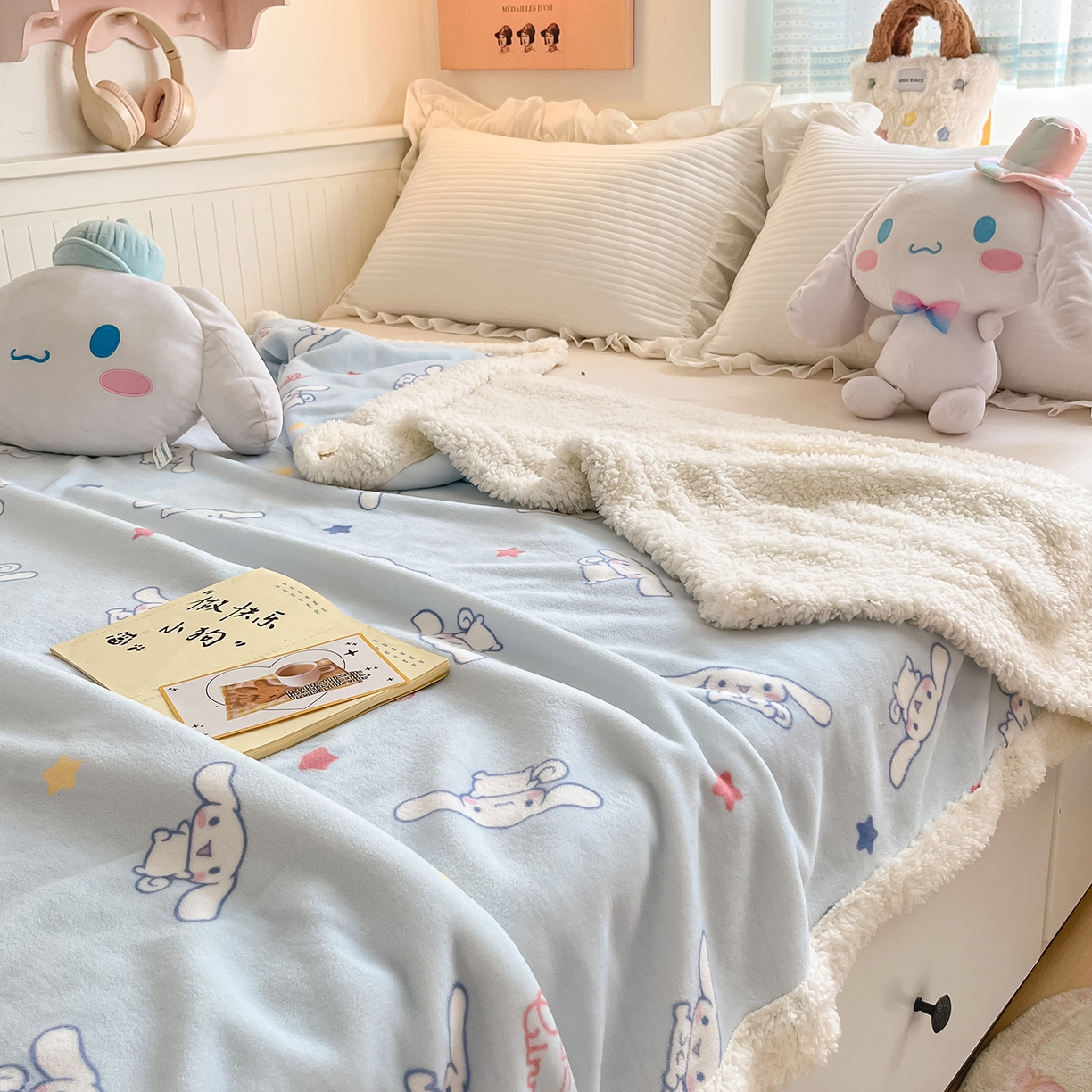 91家纺网 家纺一手货源 找家纺 金爱家 2025新款A类三丽鸥正版授权少女可爱卡通加厚牛奶绒羊羔绒毛毯多功能四季毛毯毯子 绒毛毯-MT三丽鸥迷你大耳狗