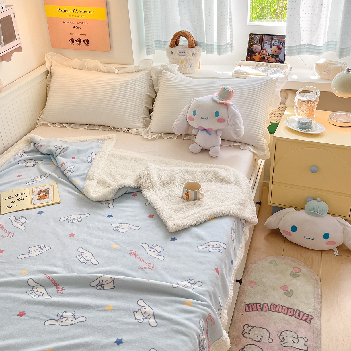 91家纺网 家纺一手货源 找家纺 金爱家 2025新款A类三丽鸥正版授权少女可爱卡通加厚牛奶绒羊羔绒毛毯多功能四季毛毯毯子 绒毛毯-MT三丽鸥迷你大耳狗