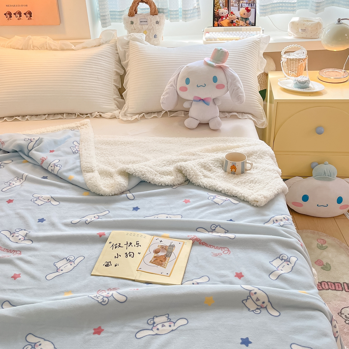 91家纺网 家纺一手货源 找家纺 金爱家 2025新款A类三丽鸥正版授权少女可爱卡通加厚牛奶绒羊羔绒毛毯多功能四季毛毯毯子 绒毛毯-MT三丽鸥迷你大耳狗
