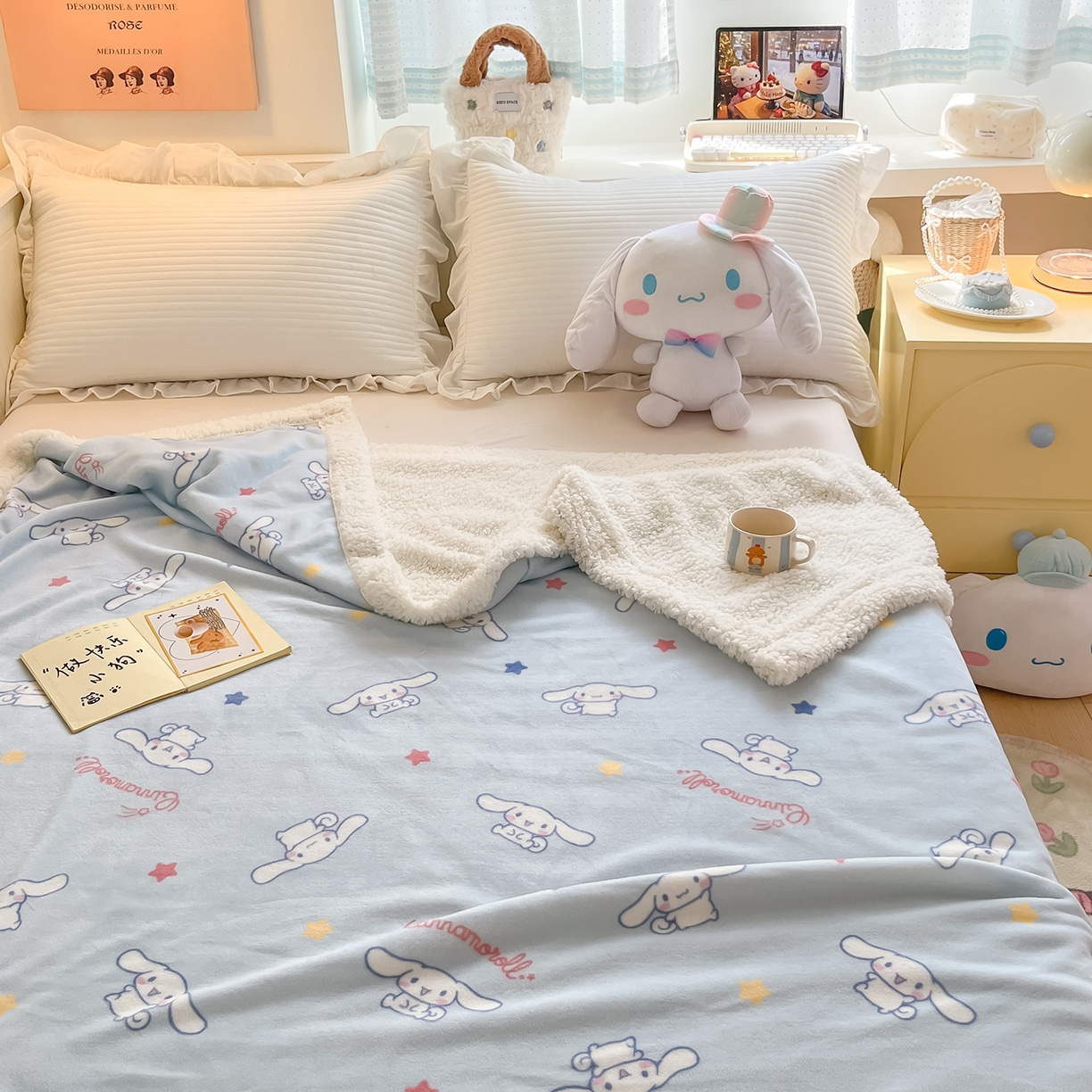 91家纺网 家纺一手货源 找家纺 金爱家 2025新款A类三丽鸥正版授权少女可爱卡通加厚牛奶绒羊羔绒毛毯多功能四季毛毯毯子 绒毛毯-MT三丽鸥迷你大耳狗