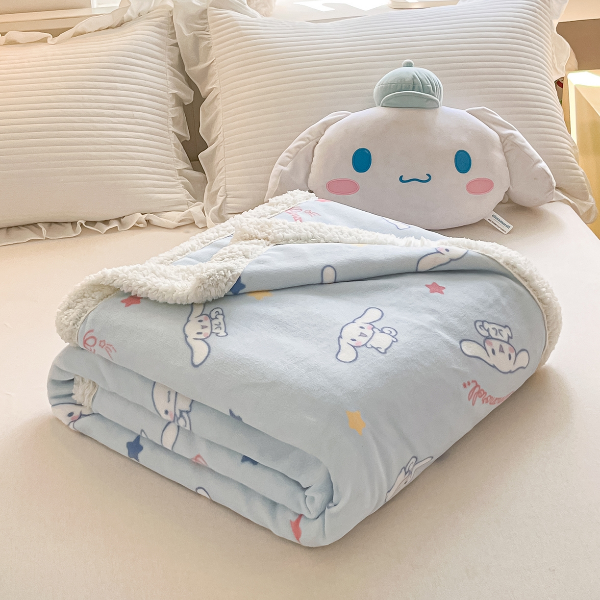 91家纺网 家纺一手货源 找家纺 金爱家 2025新款A类三丽鸥正版授权少女可爱卡通加厚牛奶绒羊羔绒毛毯多功能四季毛毯毯子 绒毛毯-MT三丽鸥迷你大耳狗