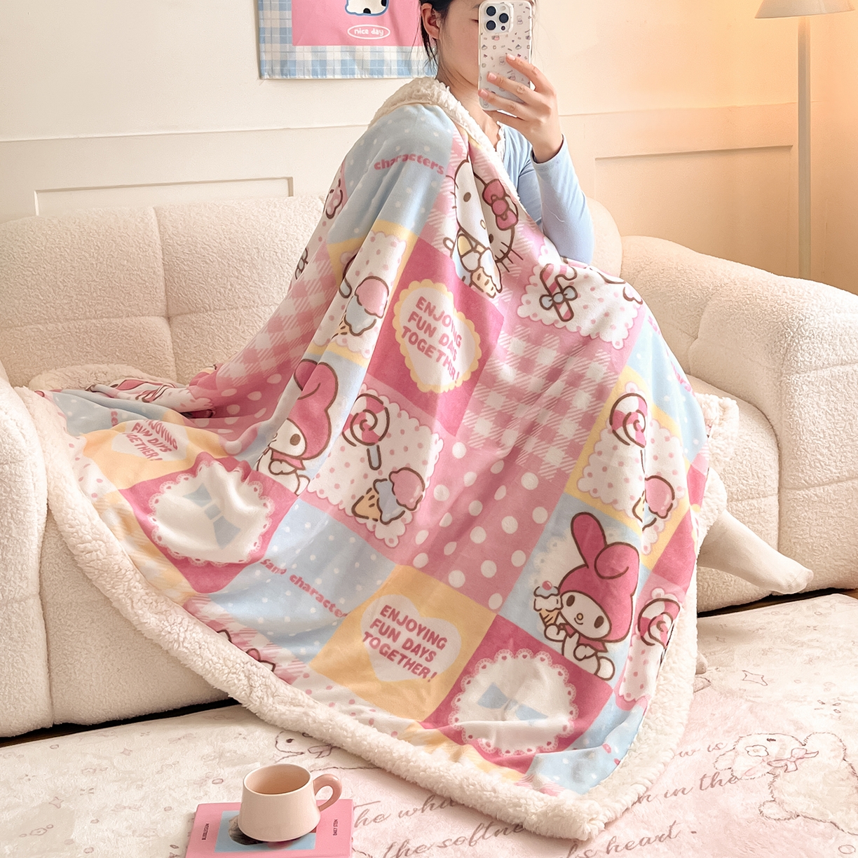 金爱家 2025新款A类三丽鸥正版授权少女可爱卡通加厚牛奶绒羊羔绒毛毯多功能四季毛毯毯子 绒毛毯-MT三丽鸥糖果甜心