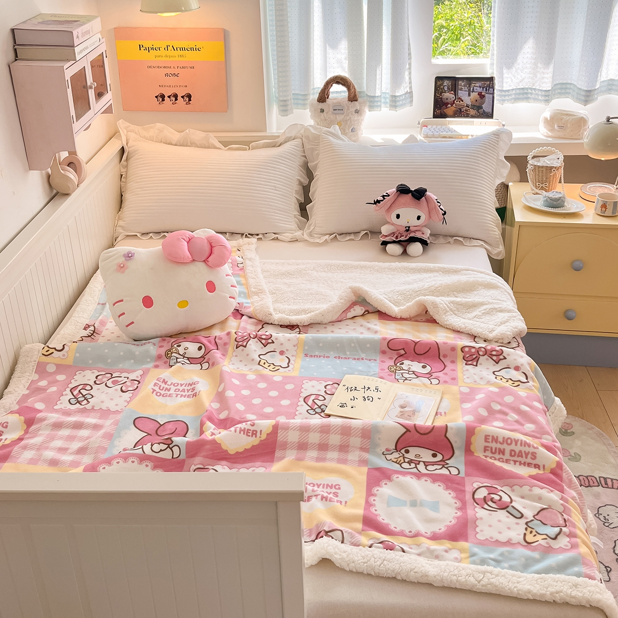 91家纺网 家纺一手货源 找家纺 金爱家 2025新款A类三丽鸥正版授权少女可爱卡通加厚牛奶绒羊羔绒毛毯多功能四季毛毯毯子 绒毛毯-MT三丽鸥糖果甜心