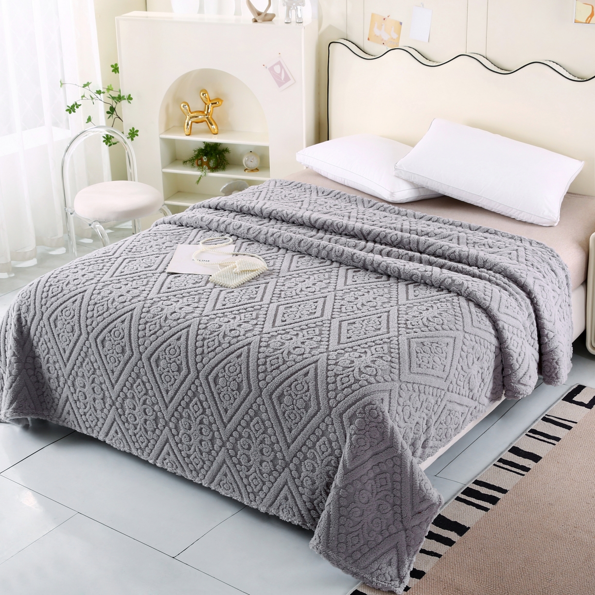 91家纺网 家纺一手货源 找家纺 巴木赫 2025新款如意阁塔芙绒毯子毛毯  银灰