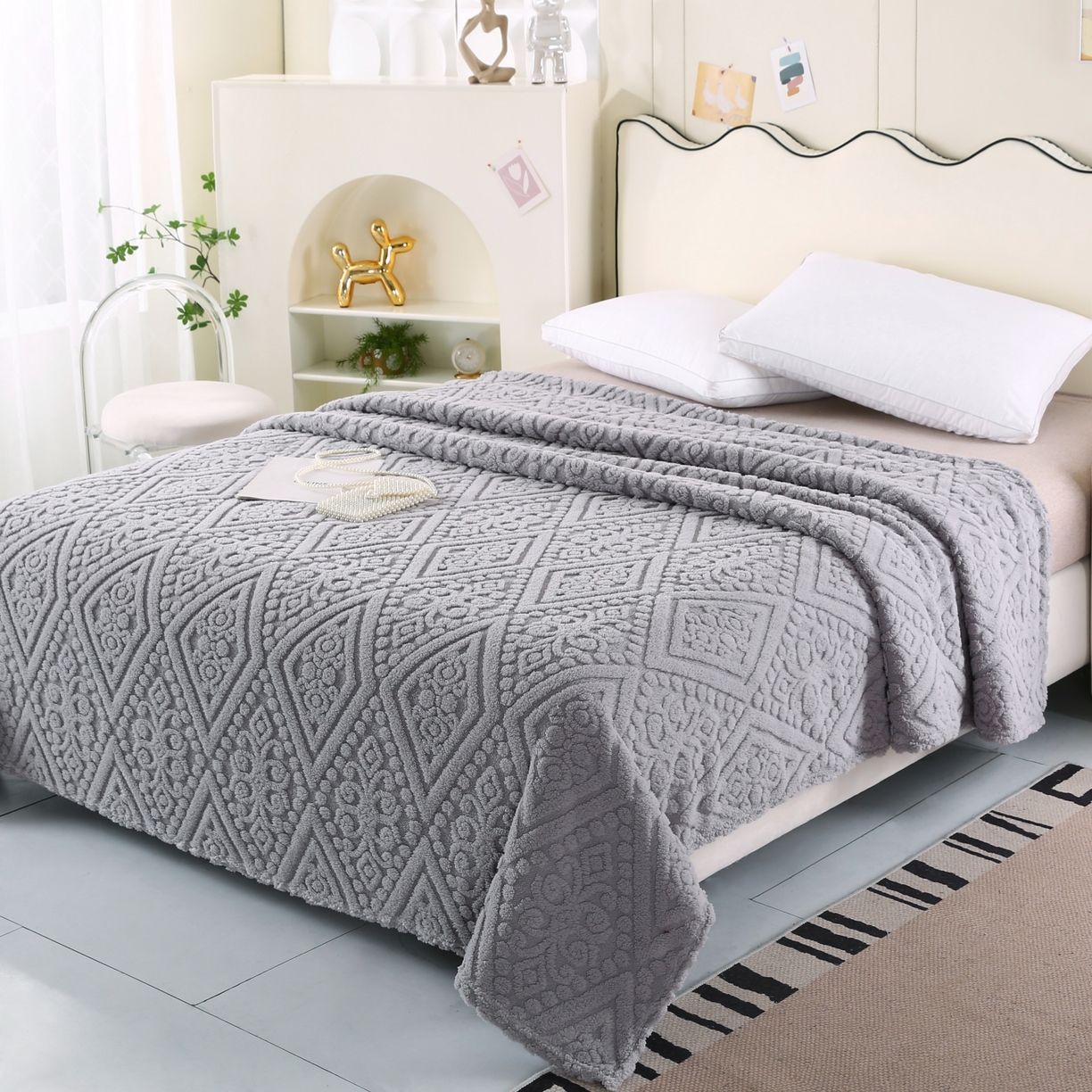 91家纺网 家纺一手货源 找家纺 巴木赫 2025新款如意阁塔芙绒毯子毛毯  银灰