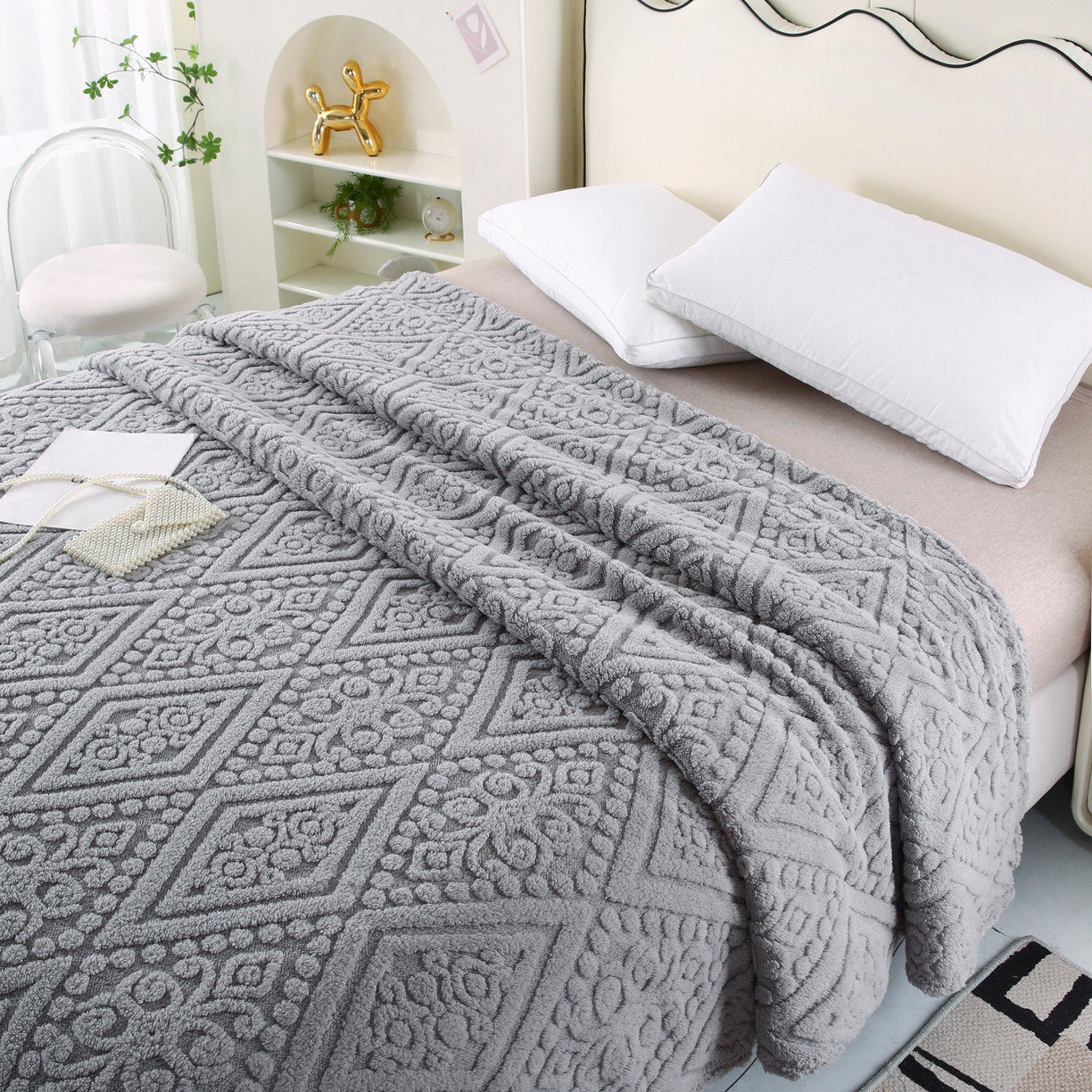 91家纺网 家纺一手货源 找家纺 巴木赫 2025新款如意阁塔芙绒毯子毛毯  银灰