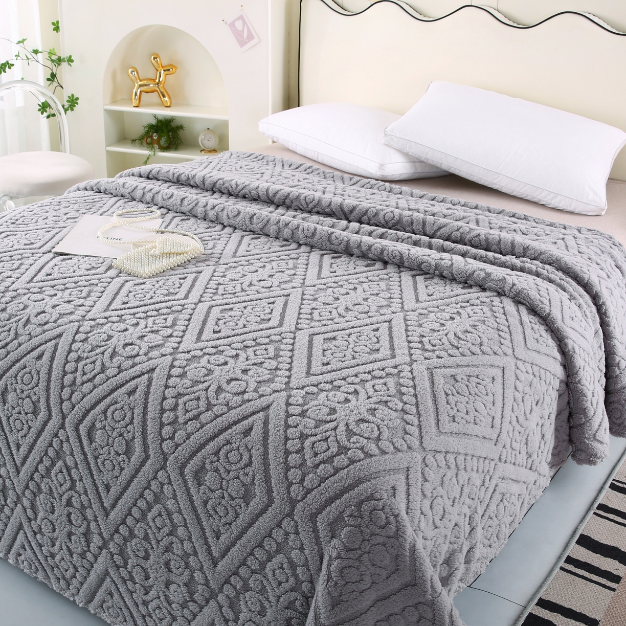 91家纺网 家纺一手货源 找家纺 巴木赫 2025新款如意阁塔芙绒毯子毛毯  银灰