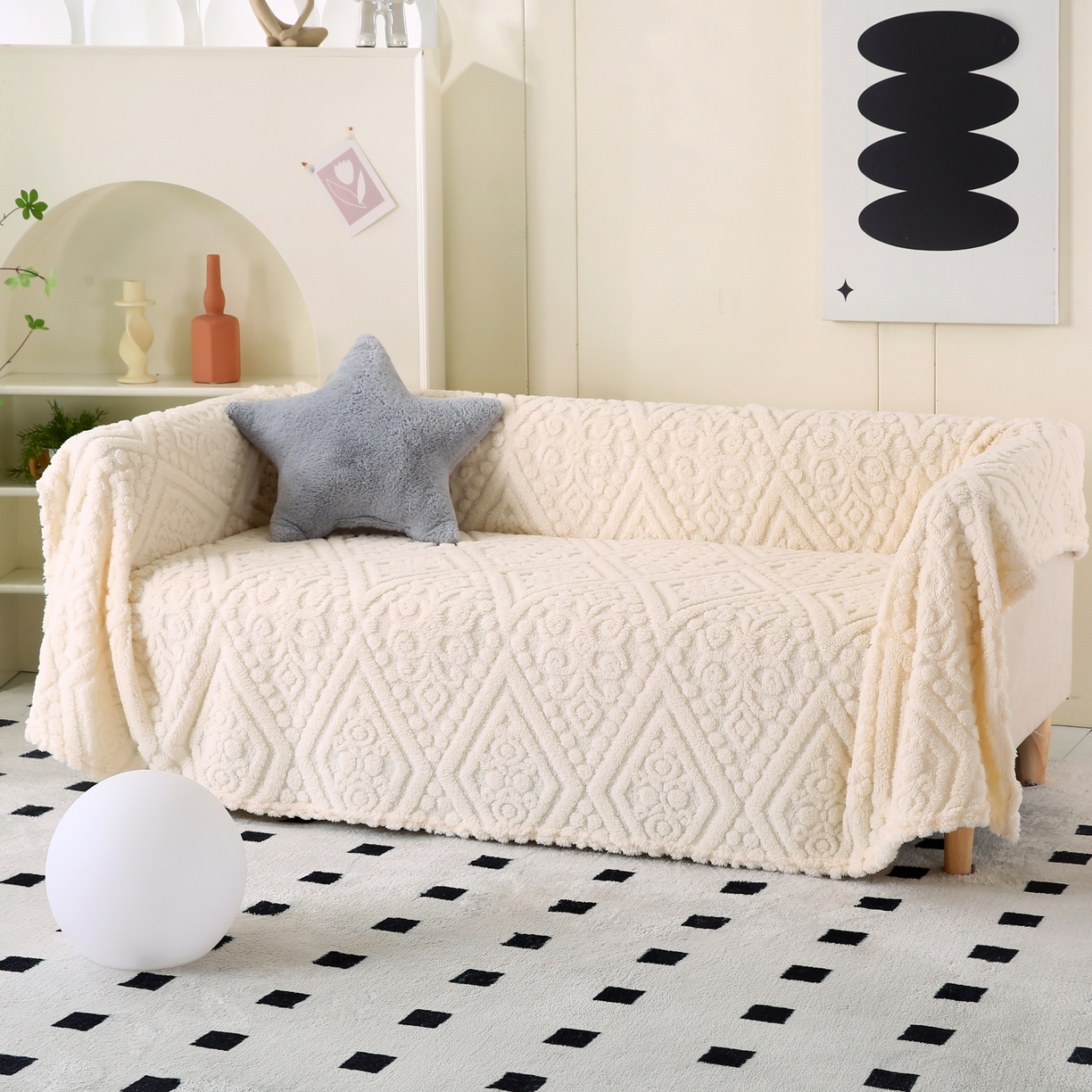 91家纺网 家纺一手货源 找家纺 巴木赫 2025新款如意阁塔芙绒毯子毛毯 白色