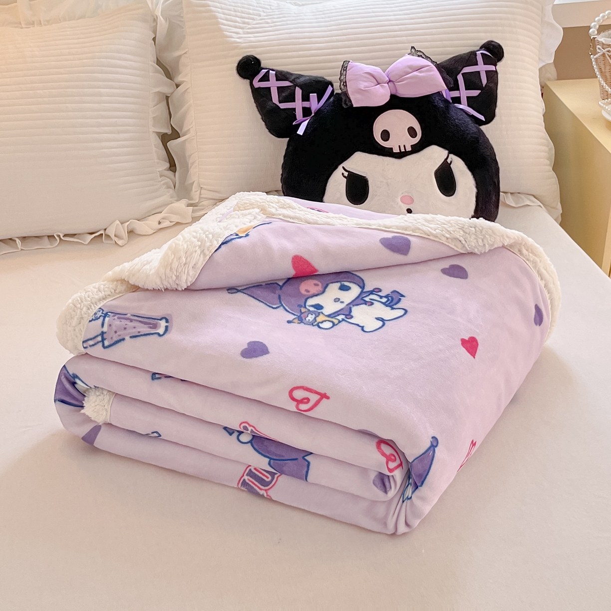 91家纺网 家纺一手货源 找家纺 金爱家 2025新款A类三丽鸥正版授权少女可爱卡通加厚牛奶绒羊羔绒毛毯多功能四季毛毯毯子 绒毛毯-MT三丽鸥天天库洛米