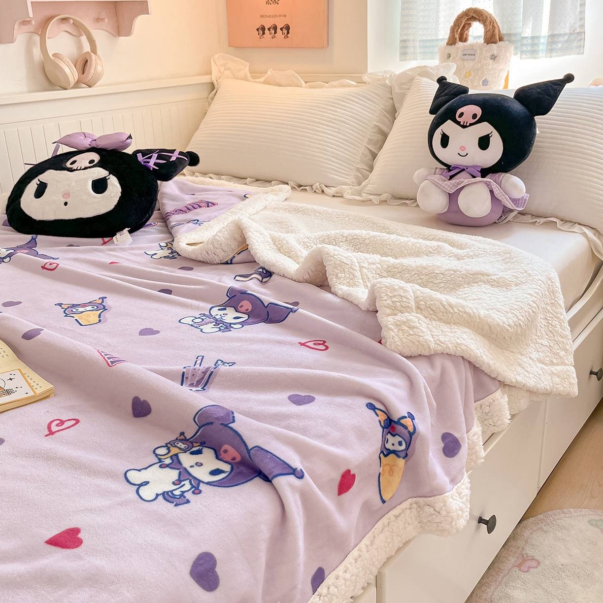 91家纺网 家纺一手货源 找家纺 金爱家 2025新款A类三丽鸥正版授权少女可爱卡通加厚牛奶绒羊羔绒毛毯多功能四季毛毯毯子 绒毛毯-MT三丽鸥天天库洛米