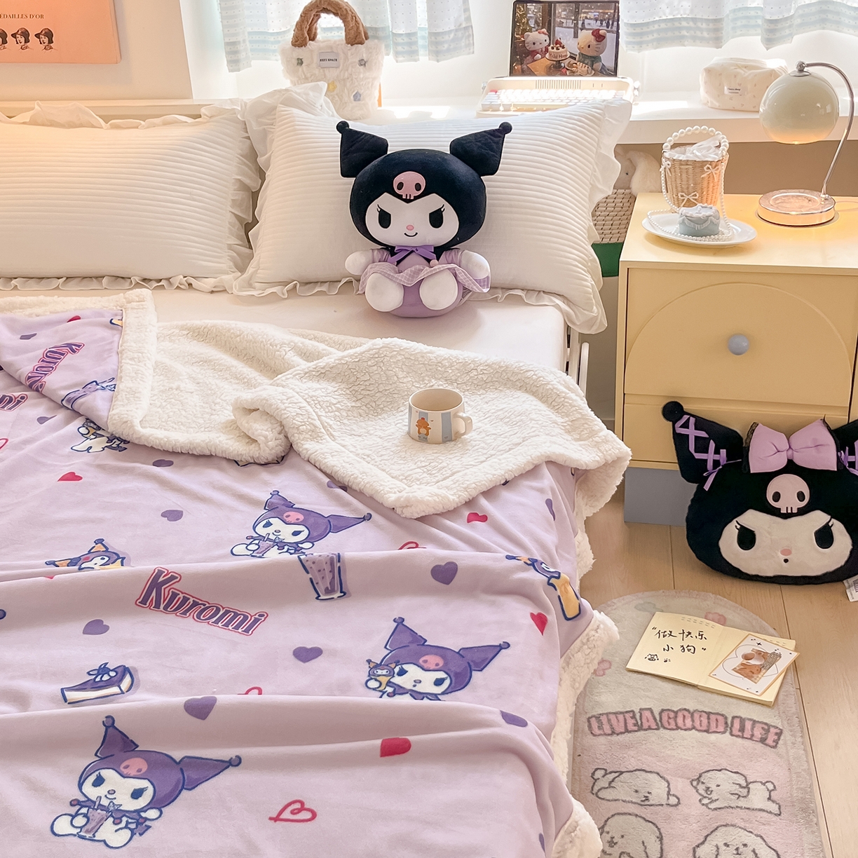 91家纺网 家纺一手货源 找家纺 金爱家 2025新款A类三丽鸥正版授权少女可爱卡通加厚牛奶绒羊羔绒毛毯多功能四季毛毯毯子 绒毛毯-MT三丽鸥天天库洛米