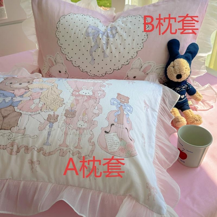 （总）希诺家居 2025新款洛丽塔风花边全棉纯棉枕套