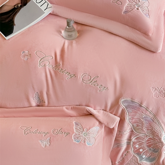 91家纺网 家纺一手货源 找家纺 （总）锦铭源家纺 2025新款75D全消光超柔樱花绒绣花四件套牛奶绒四件套【有买家秀】