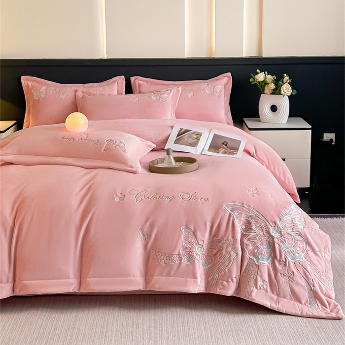 91家纺网 家纺一手货源 找家纺 （总）锦铭源家纺 2025新款75D全消光超柔樱花绒绣花四件套牛奶绒四件套【有买家秀】