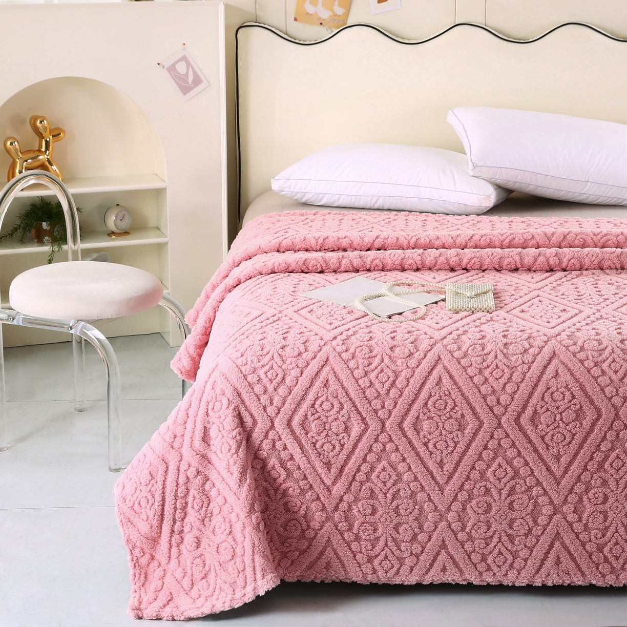 91家纺网 家纺一手货源 找家纺 巴木赫 2025新款如意阁塔芙绒毯子毛毯 粉色