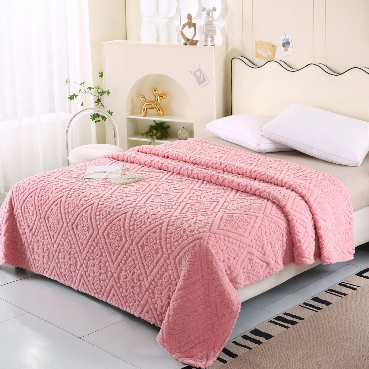 91家纺网 家纺一手货源 找家纺 巴木赫 2025新款如意阁塔芙绒毯子毛毯 粉色