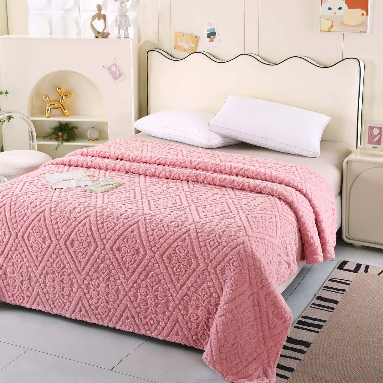 91家纺网 家纺一手货源 找家纺 巴木赫 2025新款如意阁塔芙绒毯子毛毯 粉色