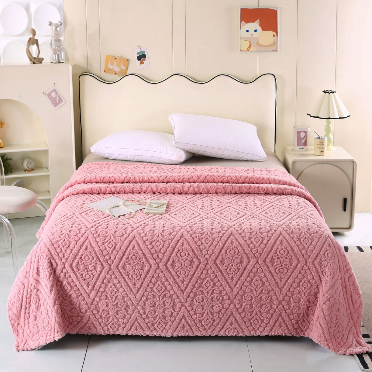 91家纺网 家纺一手货源 找家纺 巴木赫 2025新款如意阁塔芙绒毯子毛毯 粉色