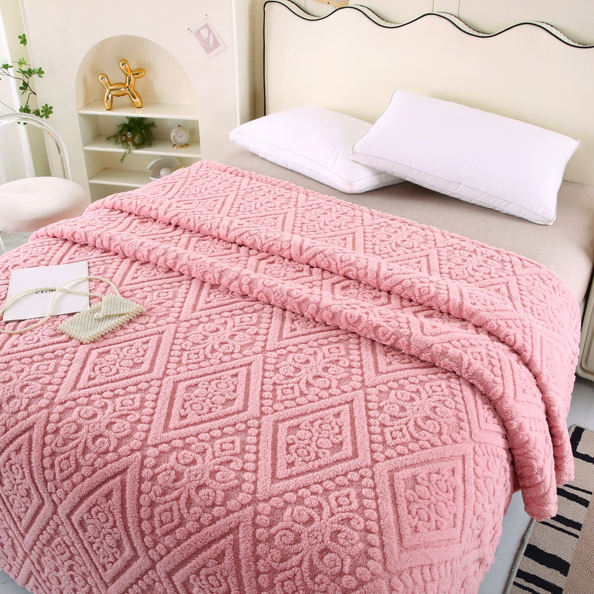 91家纺网 家纺一手货源 找家纺 巴木赫 2025新款如意阁塔芙绒毯子毛毯 粉色