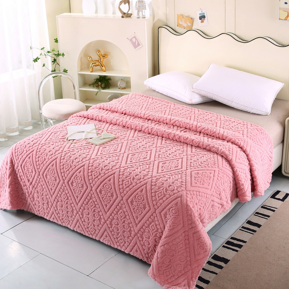 91家纺网 家纺一手货源 找家纺 巴木赫 2025新款如意阁塔芙绒毯子毛毯 粉色