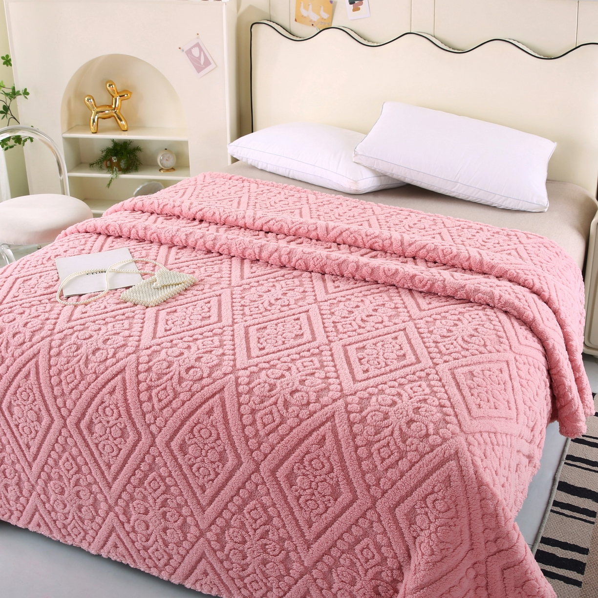 91家纺网 家纺一手货源 找家纺 巴木赫 2025新款如意阁塔芙绒毯子毛毯 粉色