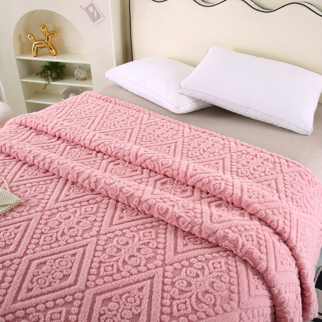 91家纺网 家纺一手货源 找家纺 巴木赫 2025新款如意阁塔芙绒毯子毛毯 粉色