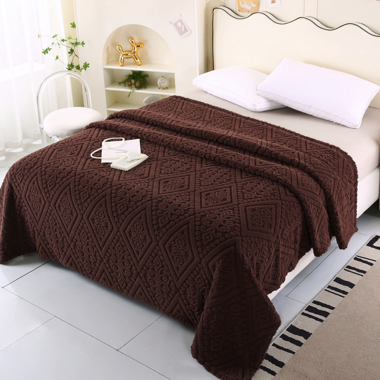 91家纺网 家纺一手货源 找家纺 巴木赫 2025新款如意阁塔芙绒毯子毛毯 咖啡