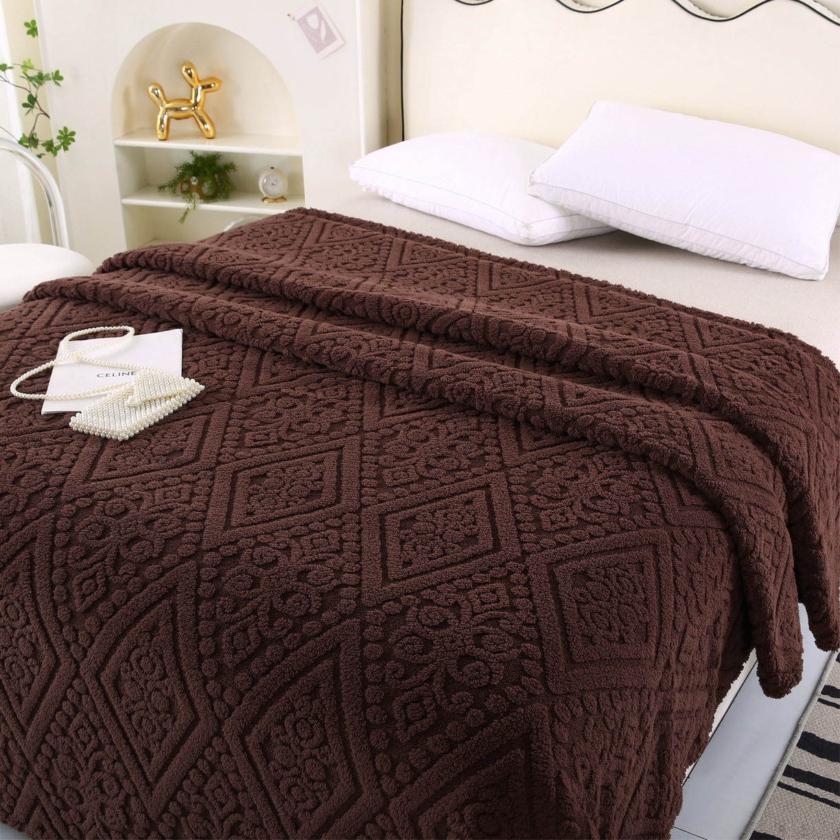 91家纺网 家纺一手货源 找家纺 巴木赫 2025新款如意阁塔芙绒毯子毛毯 咖啡