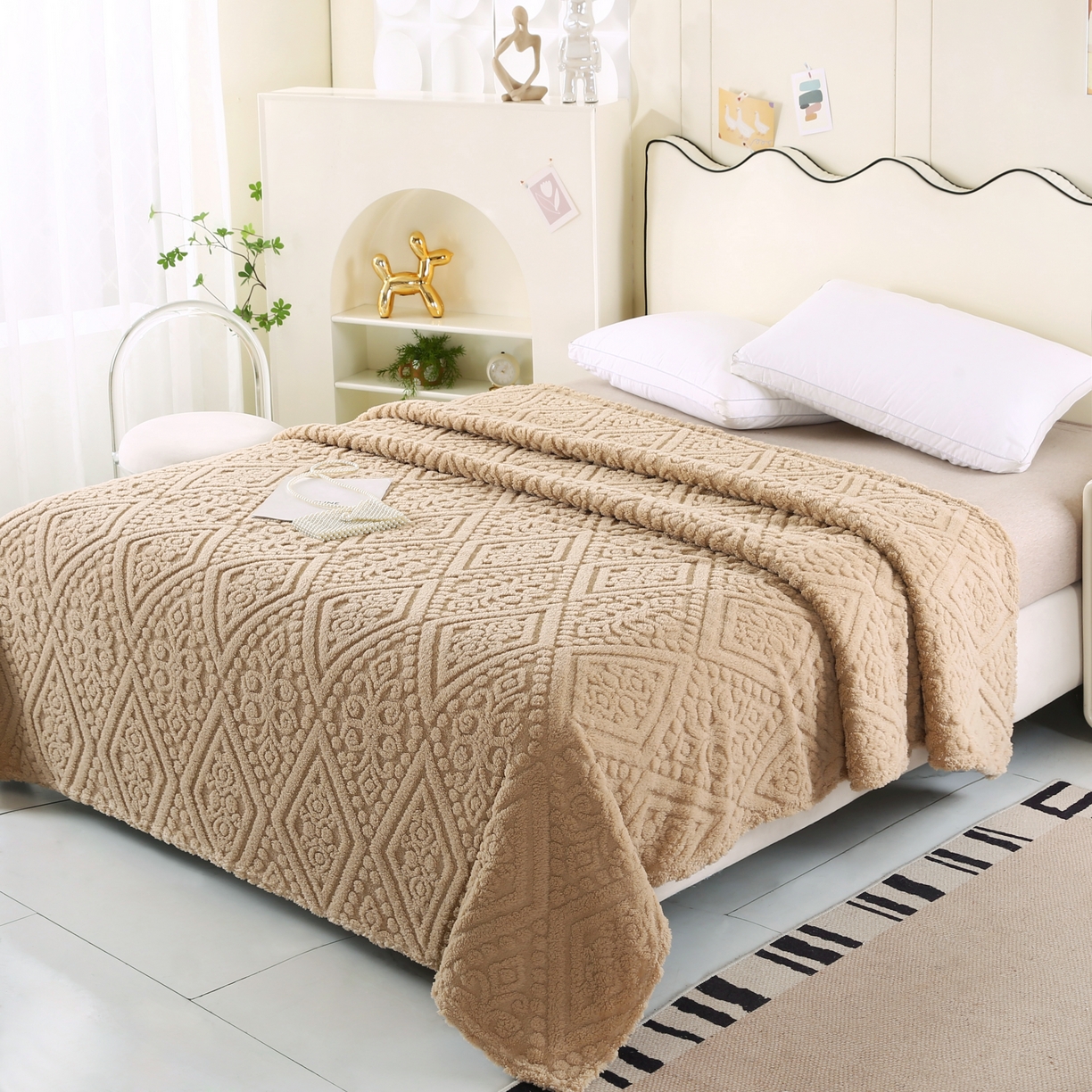 91家纺网 家纺一手货源 找家纺 巴木赫 2025新款如意阁塔芙绒毯子毛毯 卡其