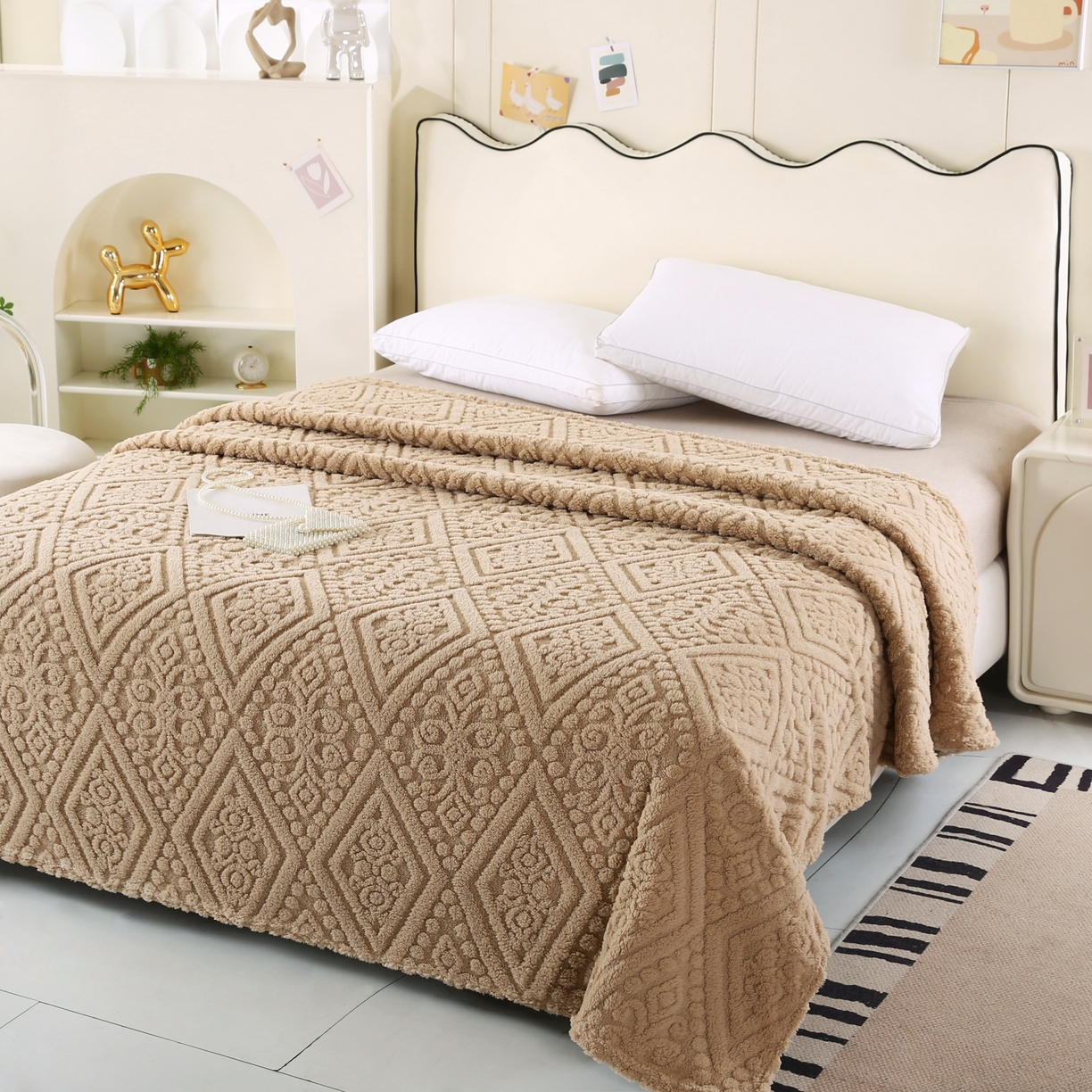 91家纺网 家纺一手货源 找家纺 巴木赫 2025新款如意阁塔芙绒毯子毛毯 卡其