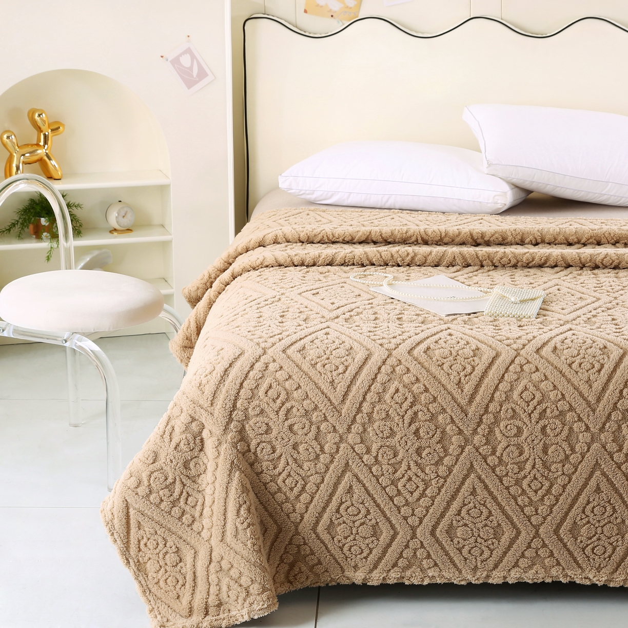 91家纺网 家纺一手货源 找家纺 巴木赫 2025新款如意阁塔芙绒毯子毛毯 卡其